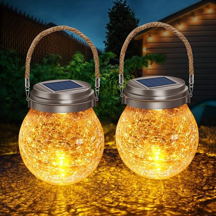 Crackle Glass LED Ball Garden Lights Solar Powered Lanterns